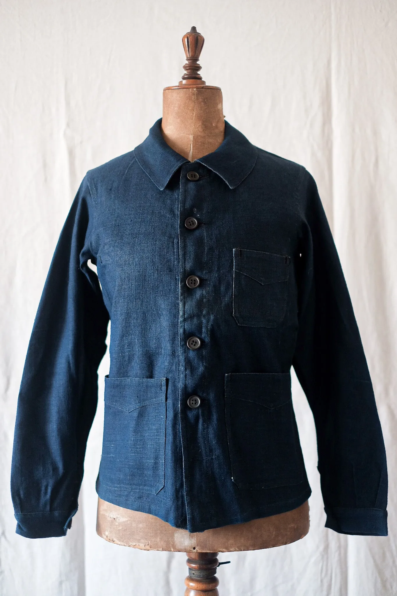 [~ 30's] Veste de travail en lin indigo vintage français 