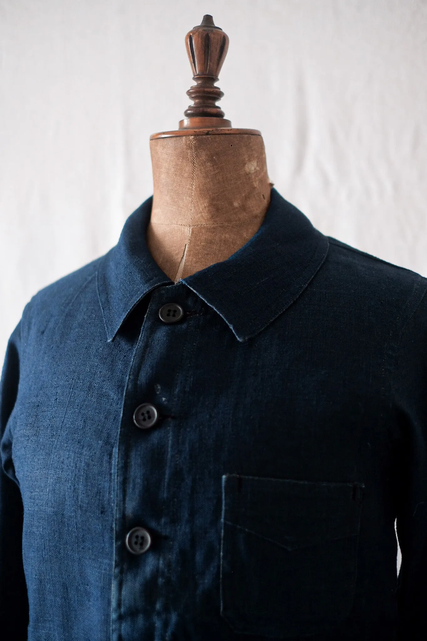 [~ 30's] Veste de travail en lin indigo vintage français 