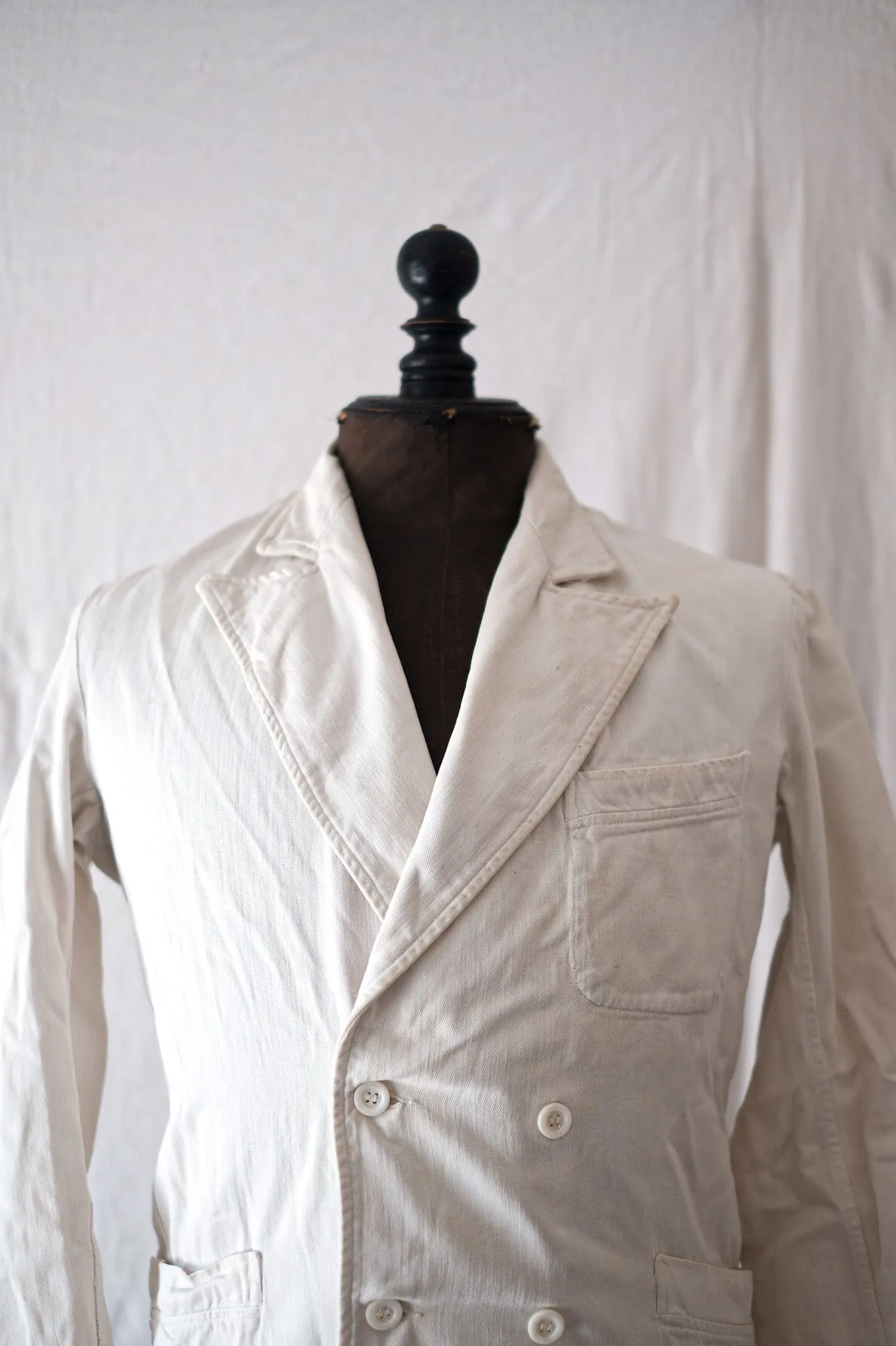 [~ 40's] Veste de serre-serre en coton blanc vintage français