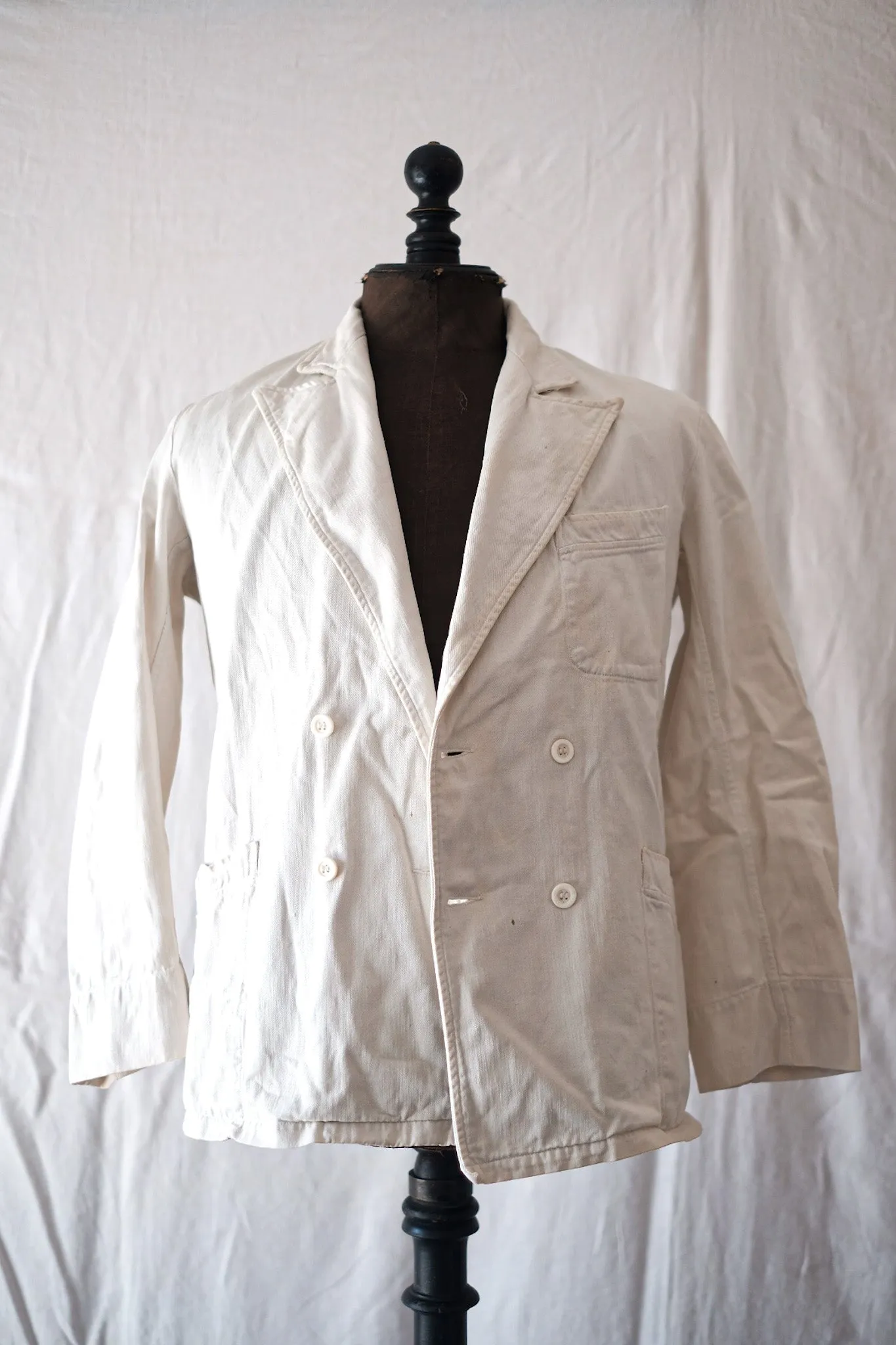 [~ 40's] Veste de serre-serre en coton blanc vintage français