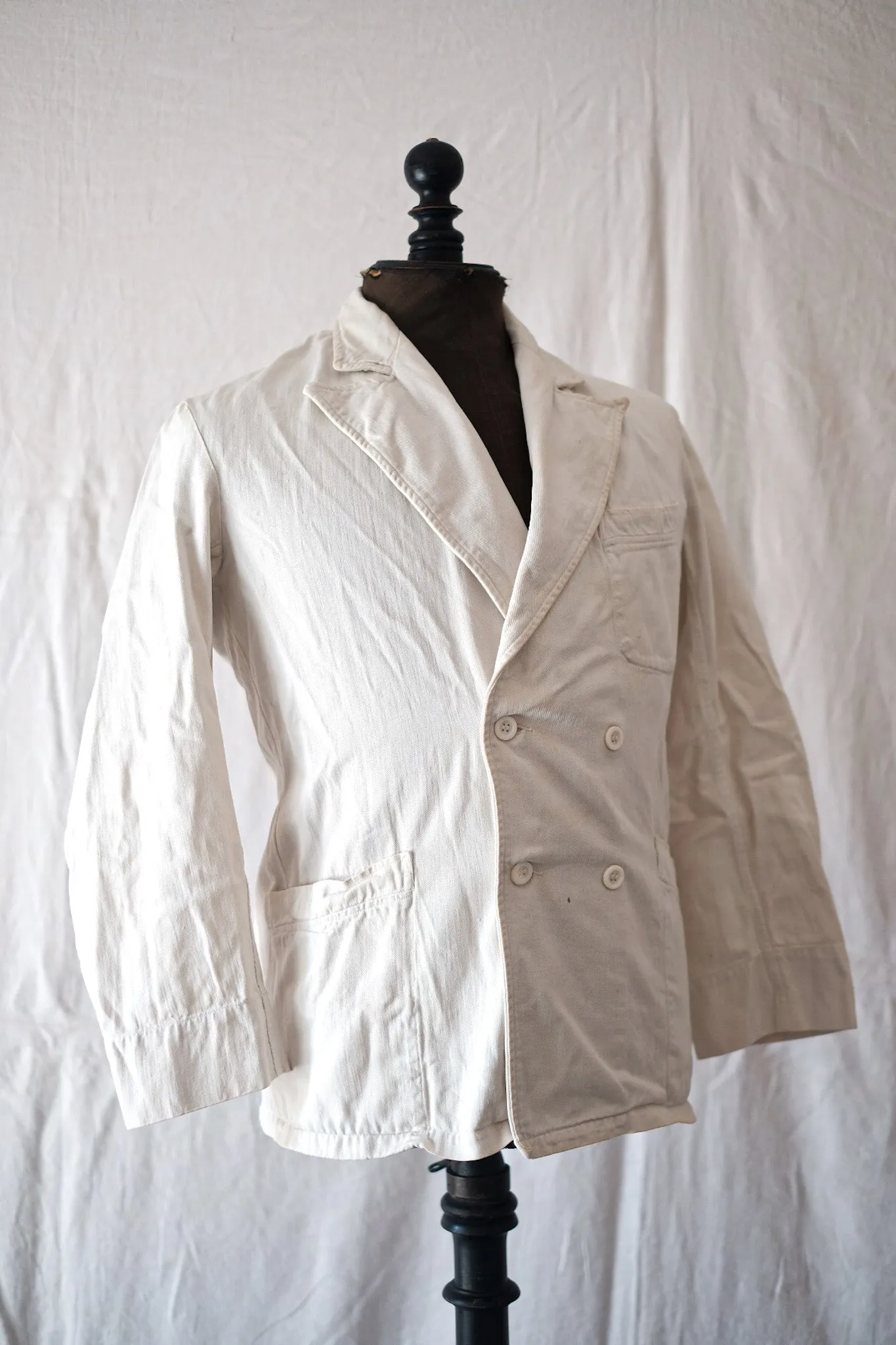 [~ 40's] Veste de serre-serre en coton blanc vintage français