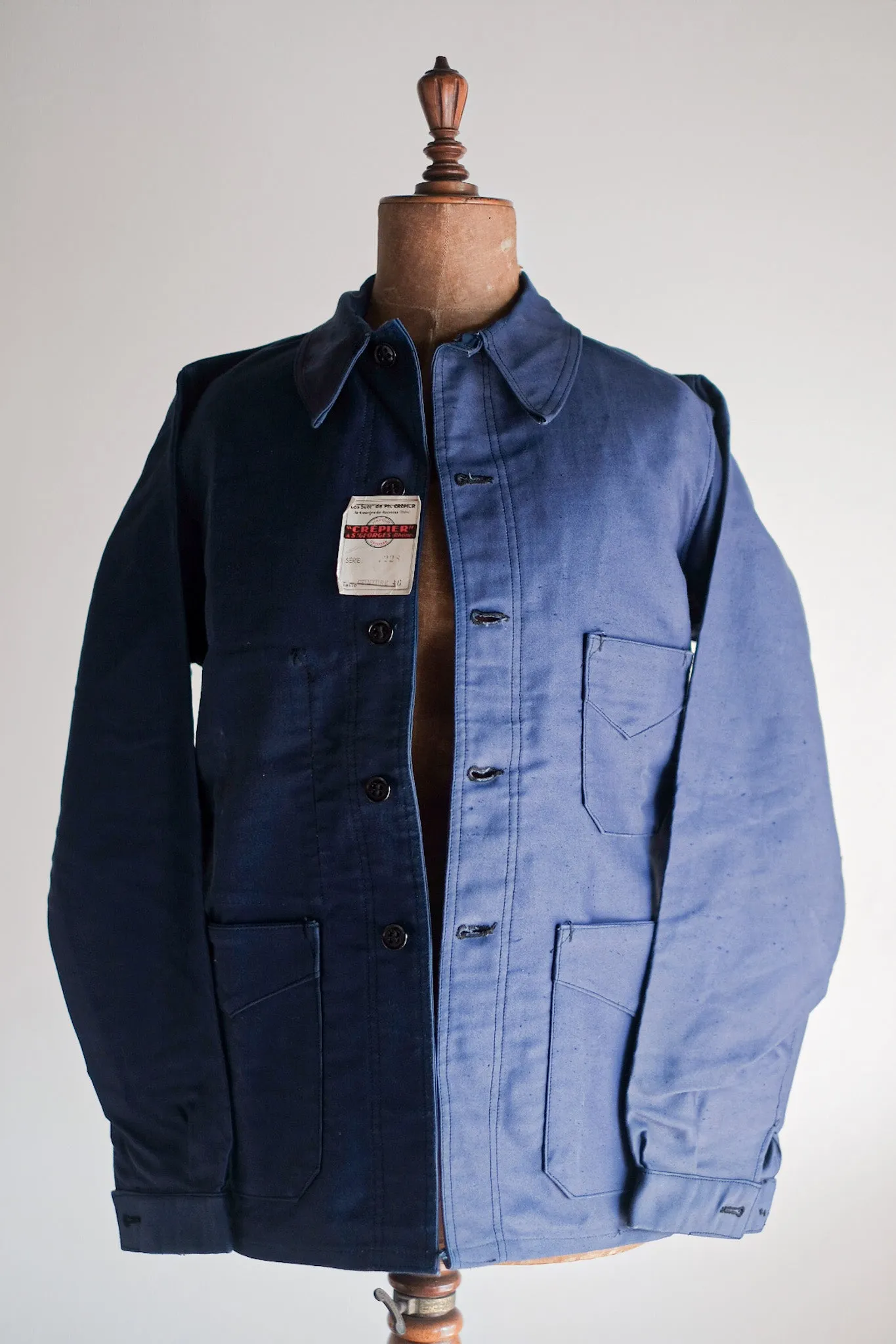 [~ 40's] Veste de travail de moleskin bleu vintage française 