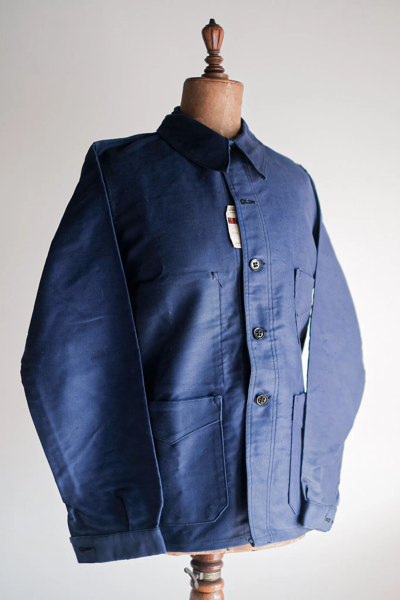 [~ 40's] Veste de travail de moleskin bleu vintage française 