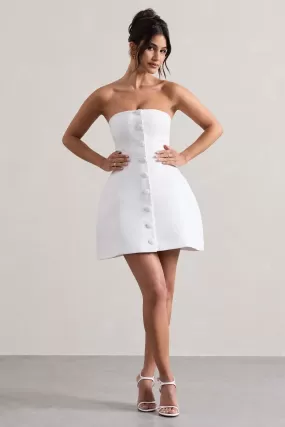 Anniston | Mini-robe tailleur blanc décolleté bandeau et boutons