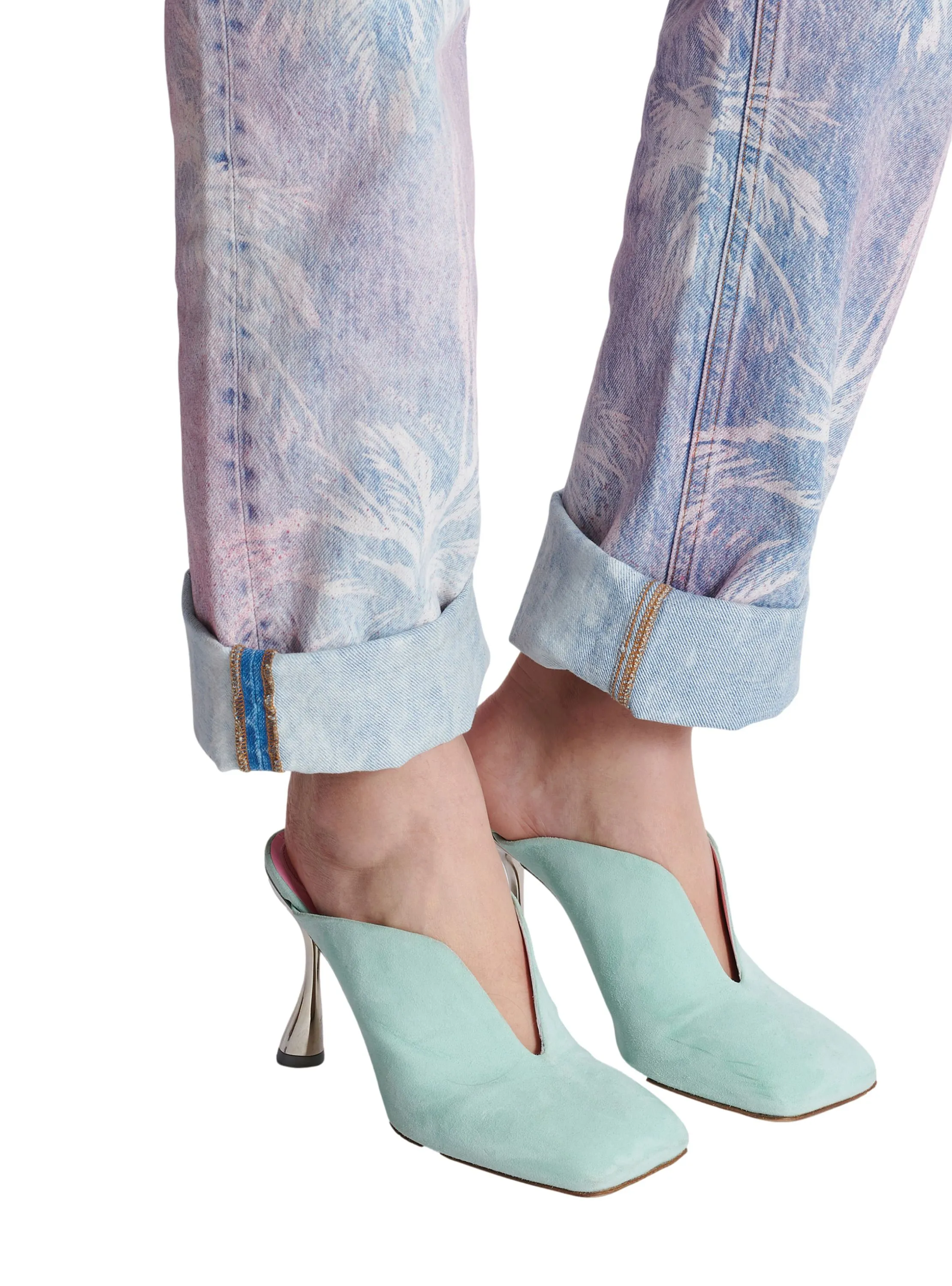 BALMAIN  Mules eden à talons en cuir suédé - Bleu