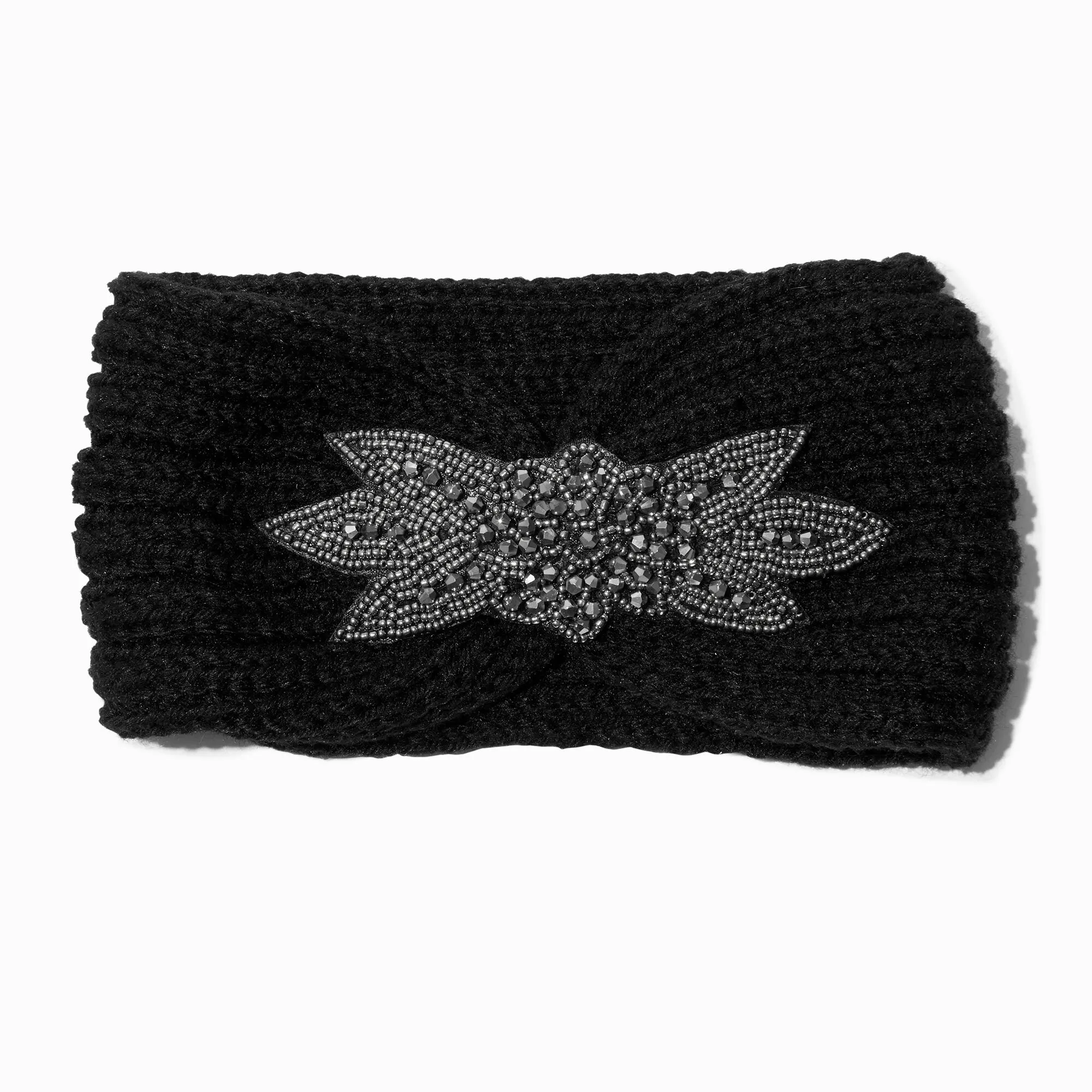 Bandeau perlé façon pull tricoté noir