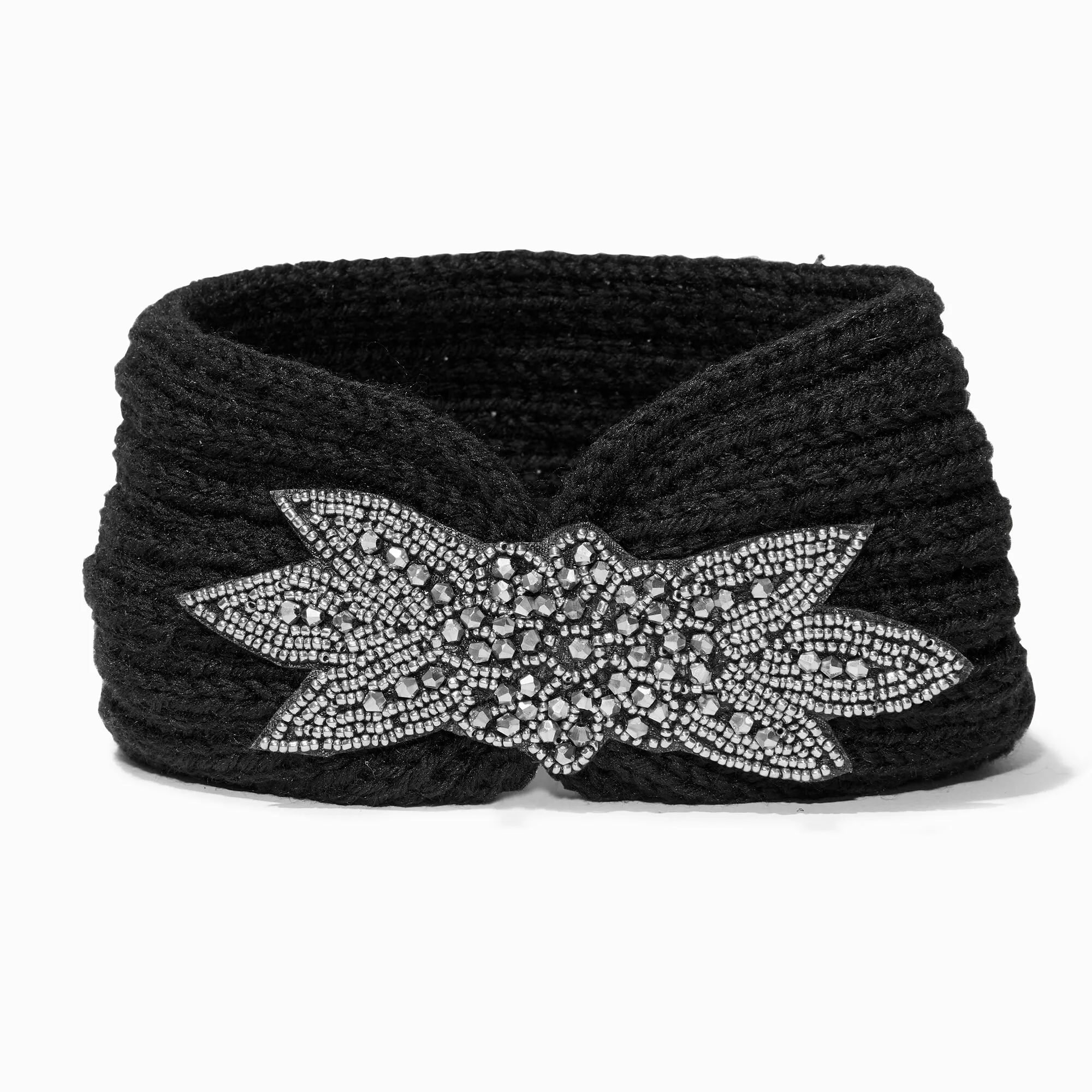 Bandeau perlé façon pull tricoté noir