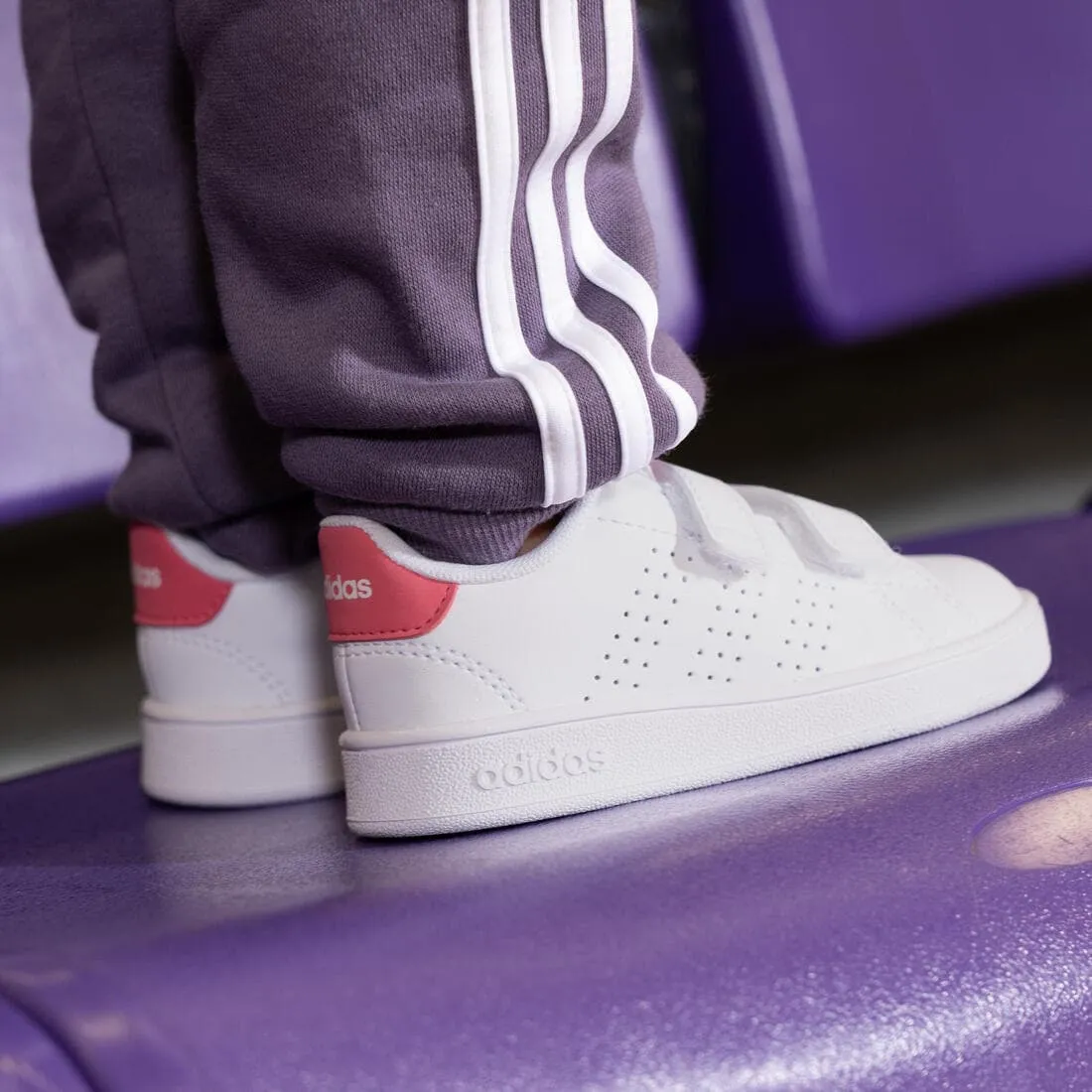 Baskets à scratch bébé - ADIDAS ADVANTAGE blanc/rose