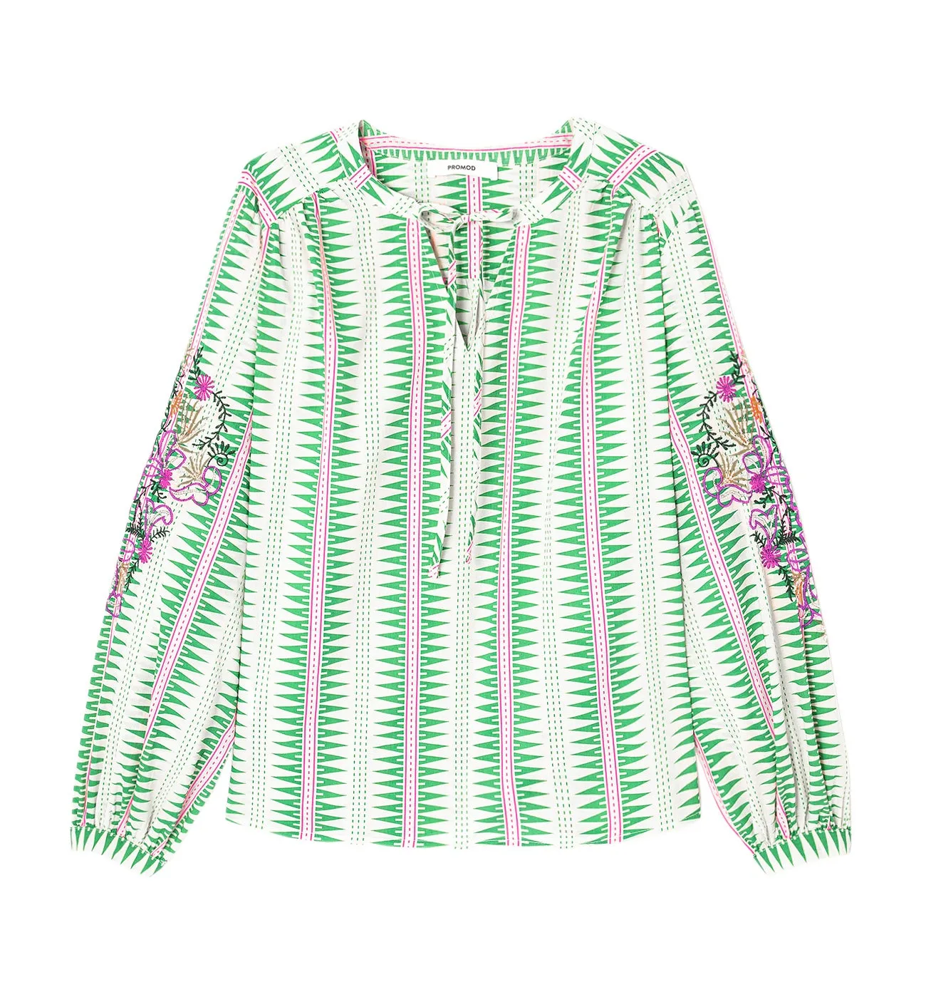 Blouse brodée - Rayé vert