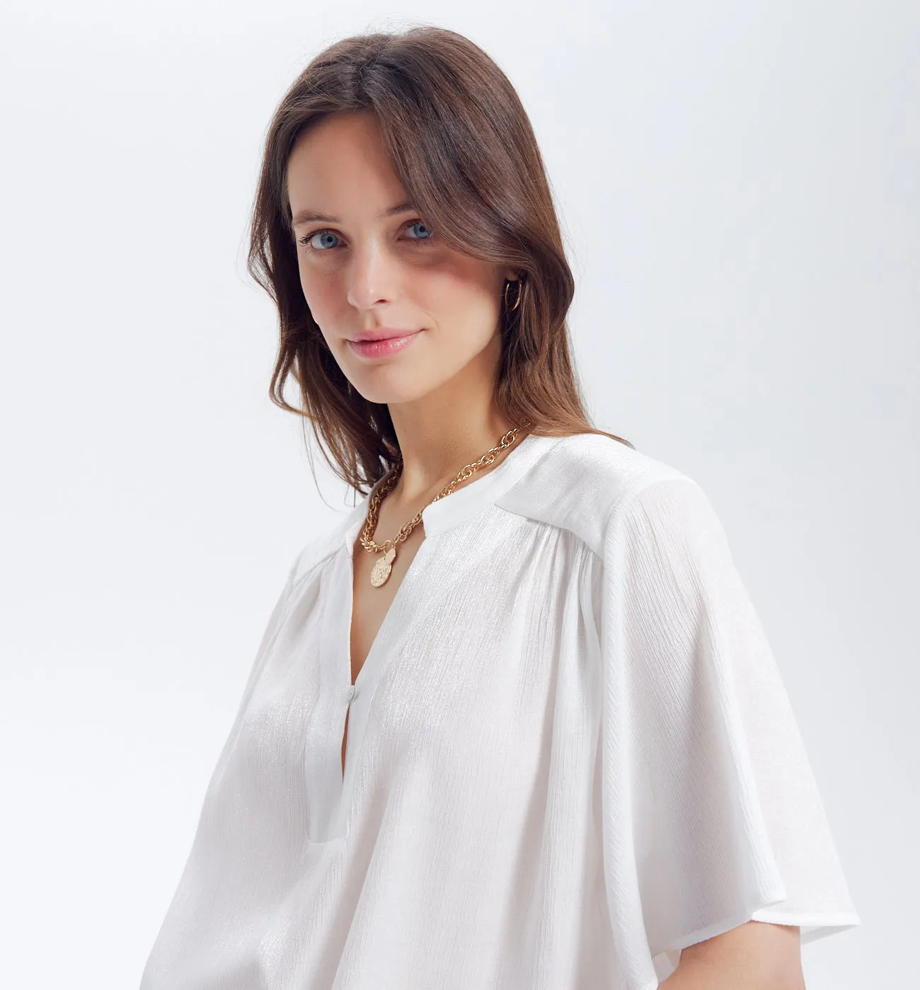 Blouse pailletée Femme - Ecru