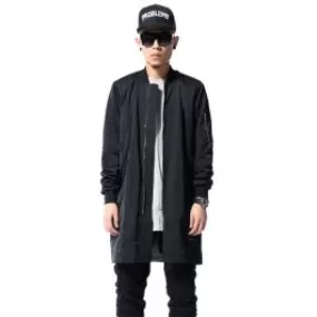 Blouson Pardessus Long Streetwear Homme Noir Zip Manches