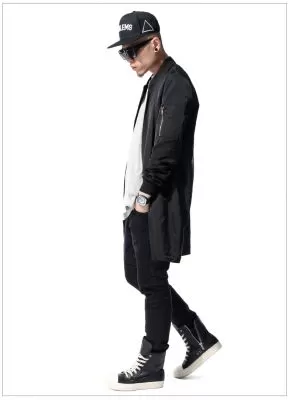 Blouson Pardessus Long Streetwear Homme Noir Zip Manches