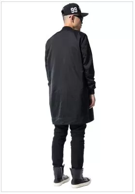 Blouson Pardessus Long Streetwear Homme Noir Zip Manches