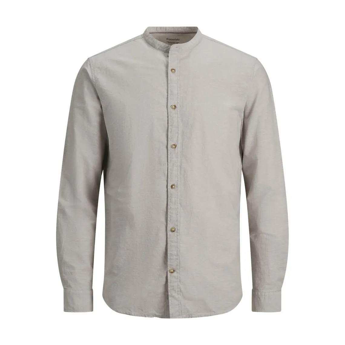 Chemise à boutons Slim Fit Col à bande Manches longues Gris Clair beige en coton Joel | 3 Suisses