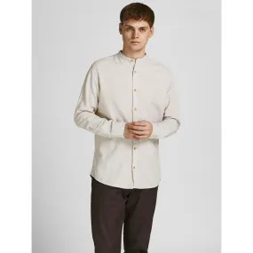 Chemise à boutons Slim Fit Col à bande Manches longues Gris Clair beige en coton Joel | 3 Suisses