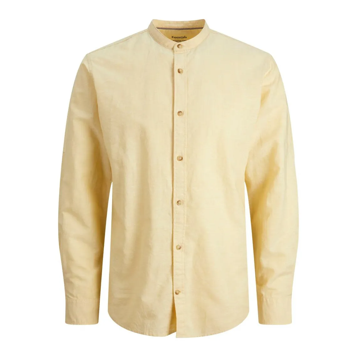 Chemise à boutons Slim Fit Col à bande Manches longues Orange jaune en coton | 3 Suisses