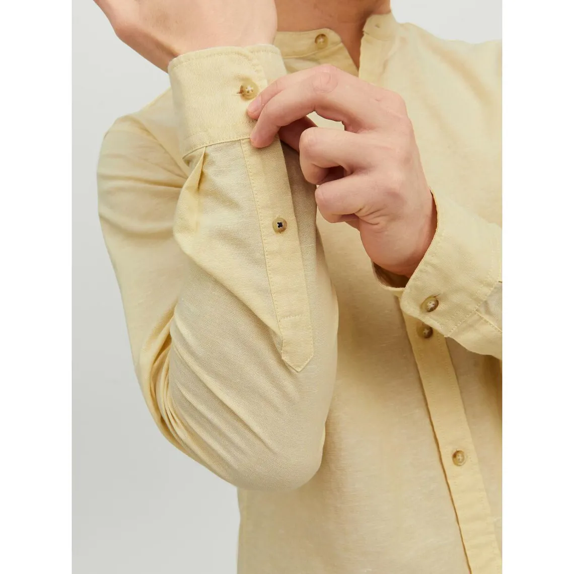 Chemise à boutons Slim Fit Col à bande Manches longues Orange jaune en coton | 3 Suisses