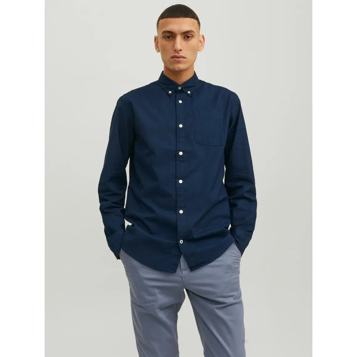 Chemise à boutons Slim Fit Col boutonné Manches longues Bleu Marine en coton Marc | 3 Suisses