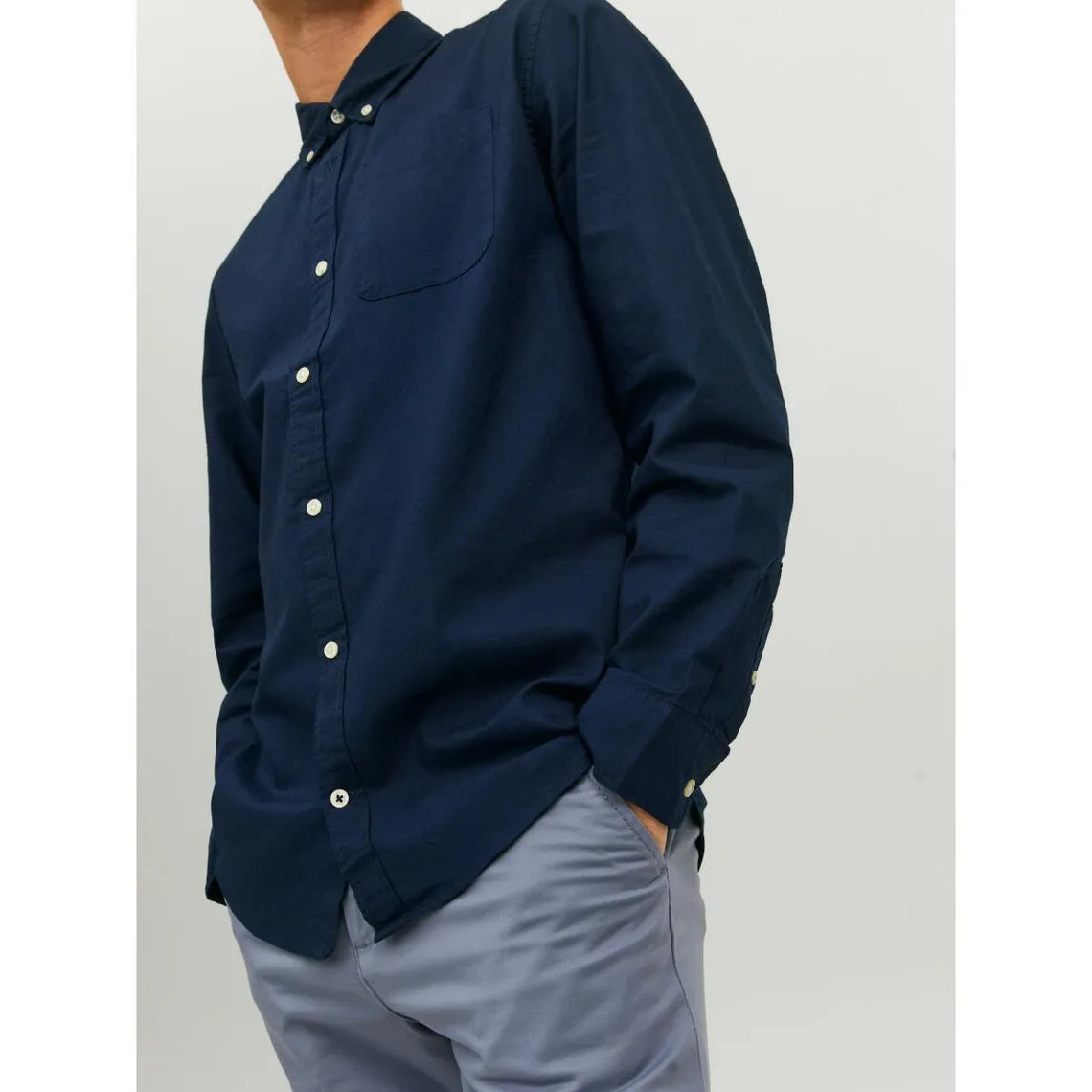 Chemise à boutons Slim Fit Col boutonné Manches longues Bleu Marine en coton Marc | 3 Suisses