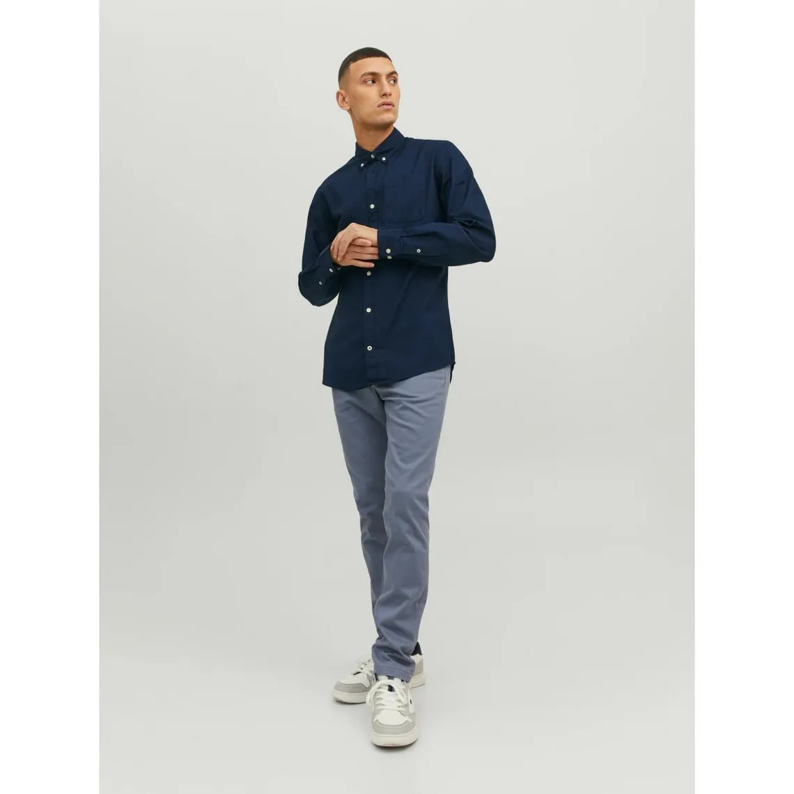 Chemise à boutons Slim Fit Col boutonné Manches longues Bleu Marine en coton Marc | 3 Suisses