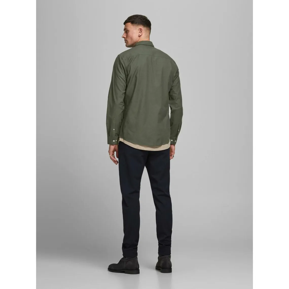 Chemise à boutons Slim Fit Col boutonné Manches longues Vert foncé en coton Tony | 3 Suisses