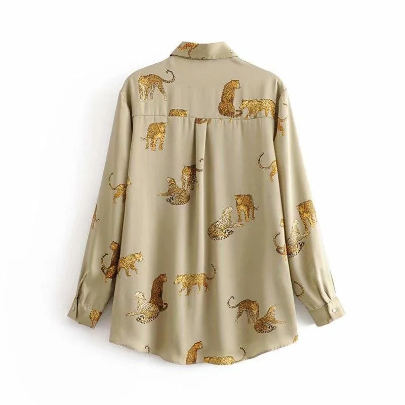 Chemise Année 80 Beige motif animal