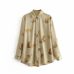 Chemise Année 80 Beige motif animal