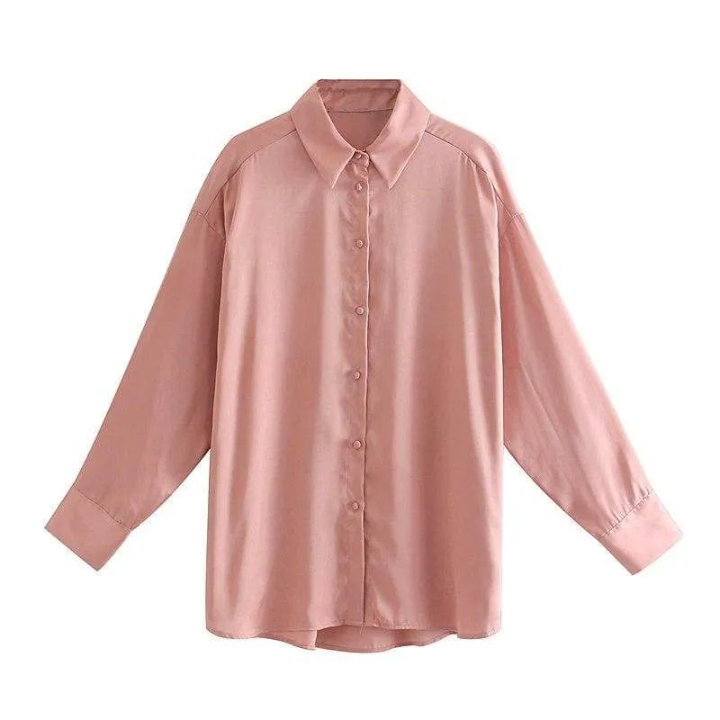 Chemise Année 80 Chic Rose Unie