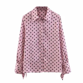 Chemise Année 80 Chic Rose à pois