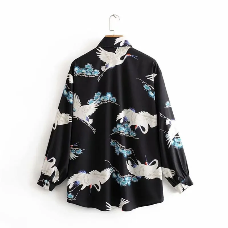 Chemise Année 80 Noire Oiseaux