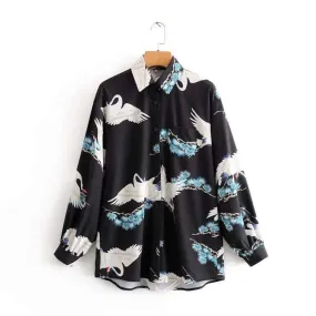 Chemise Année 80 Noire Oiseaux