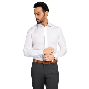 Chemise blanche slim fit poignet mousquetaire 100% coton infroissable