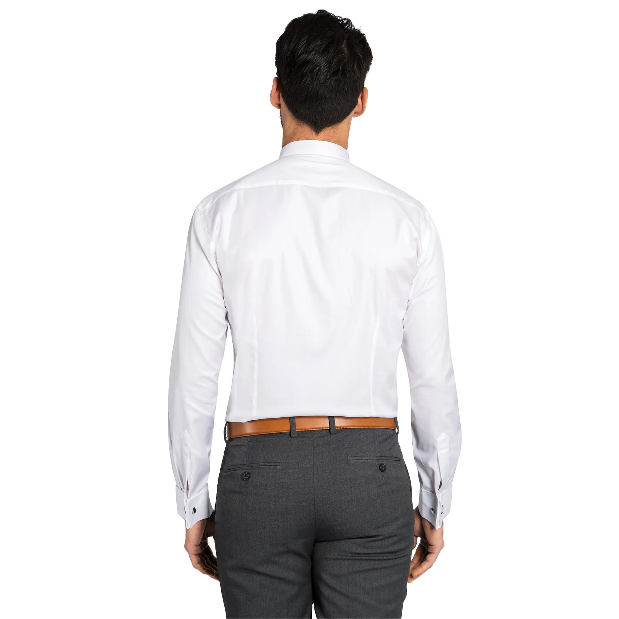 Chemise blanche slim fit poignet mousquetaire 100% coton infroissable