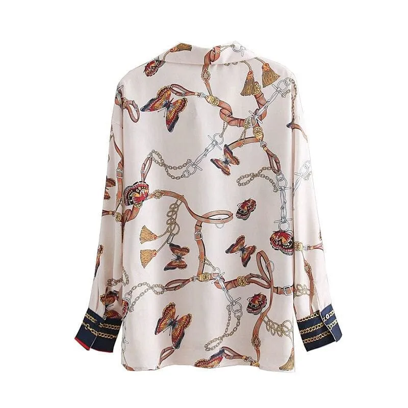 Chemise Blouse Blanche à motif Année 80