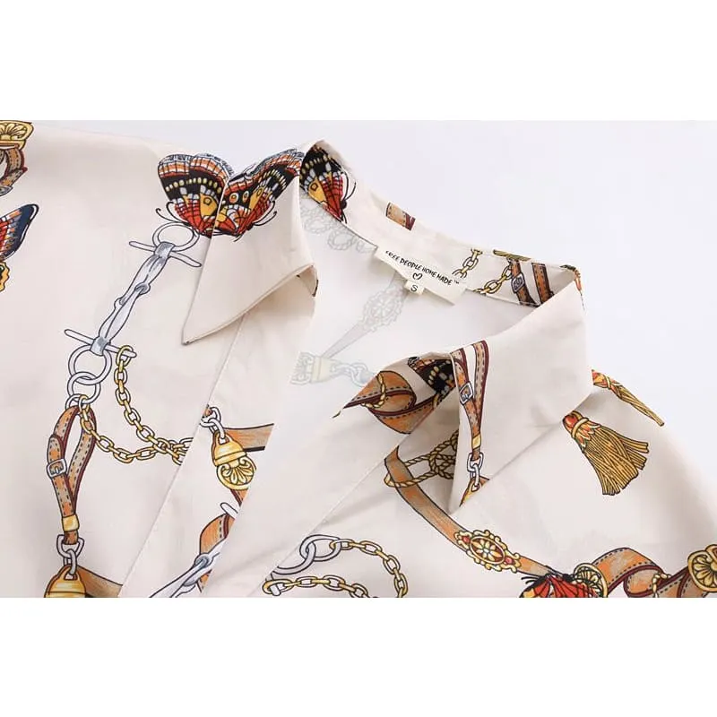 Chemise Blouse Blanche à motif Année 80