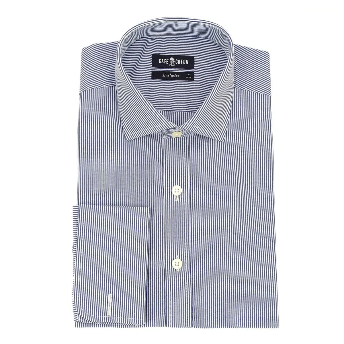 CHEMISE CAFE COTON RAYURES BLEU MARINE JUNO 5 SLIM FIT