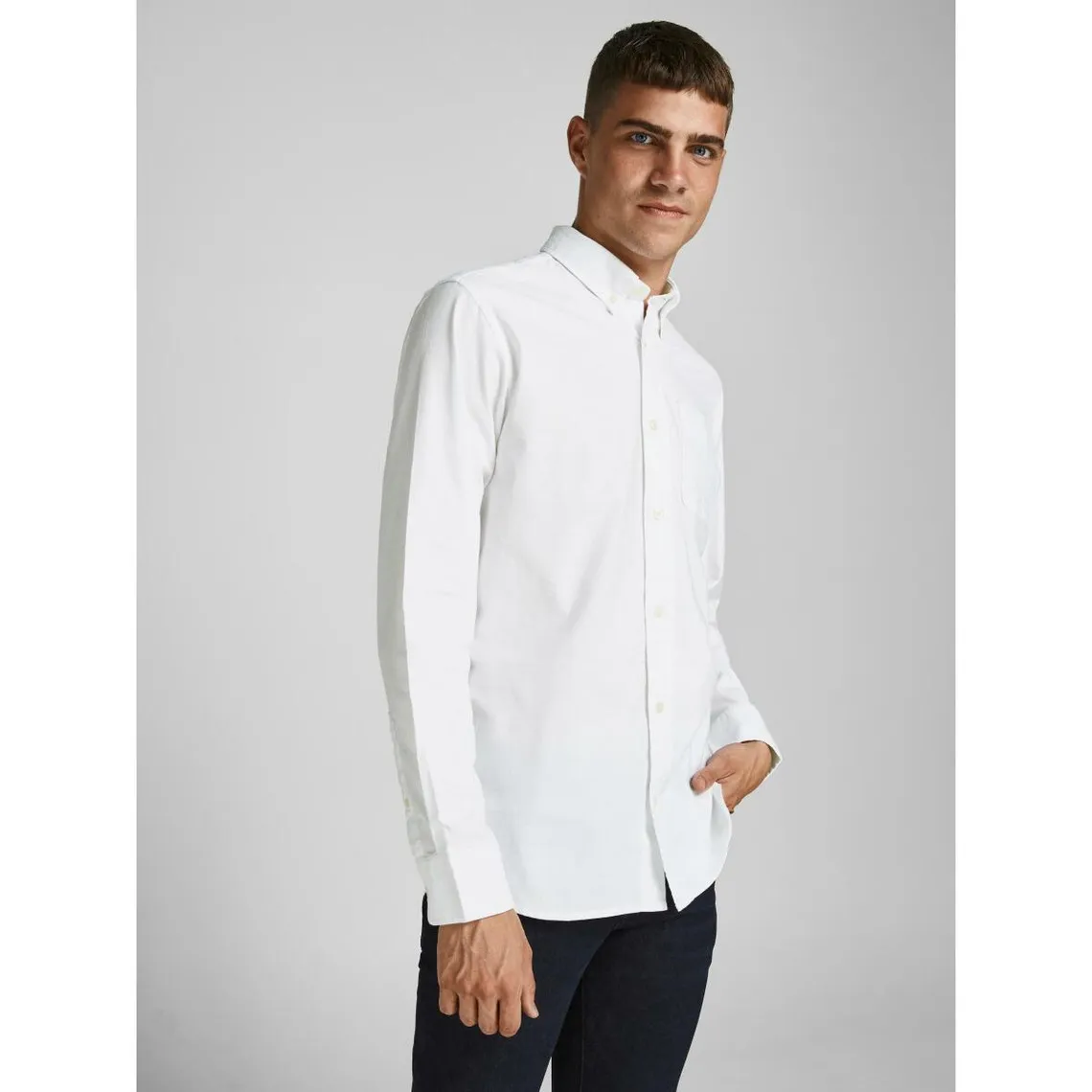 Chemise habillée Slim Fit Col boutonné Manches longues Blanc en coton | 3 Suisses