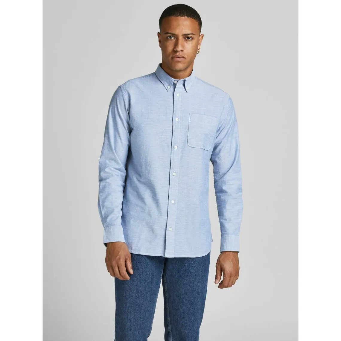 Chemise habillée Slim Fit Col boutonné Manches longues Bleu en coton | 3 Suisses