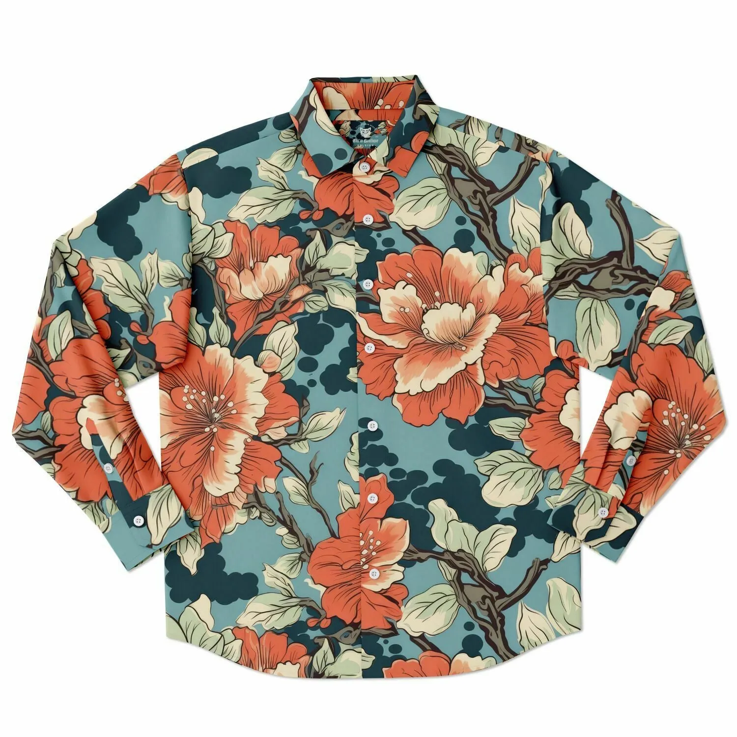 Chemise homme manches longue - Fleurs Hawaïen