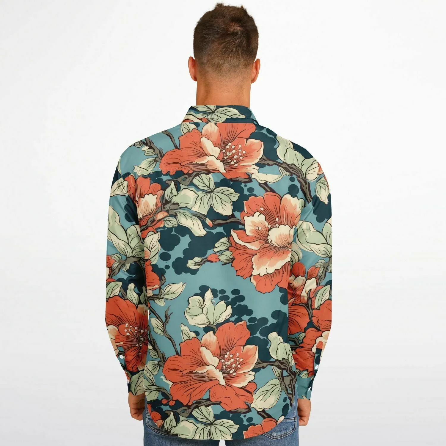 Chemise homme manches longue - Fleurs Hawaïen