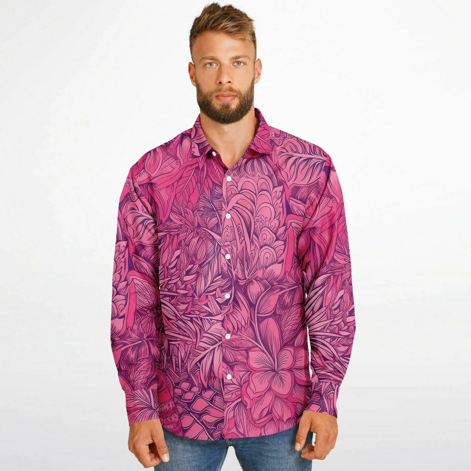 Chemise homme manches longues à fleurs