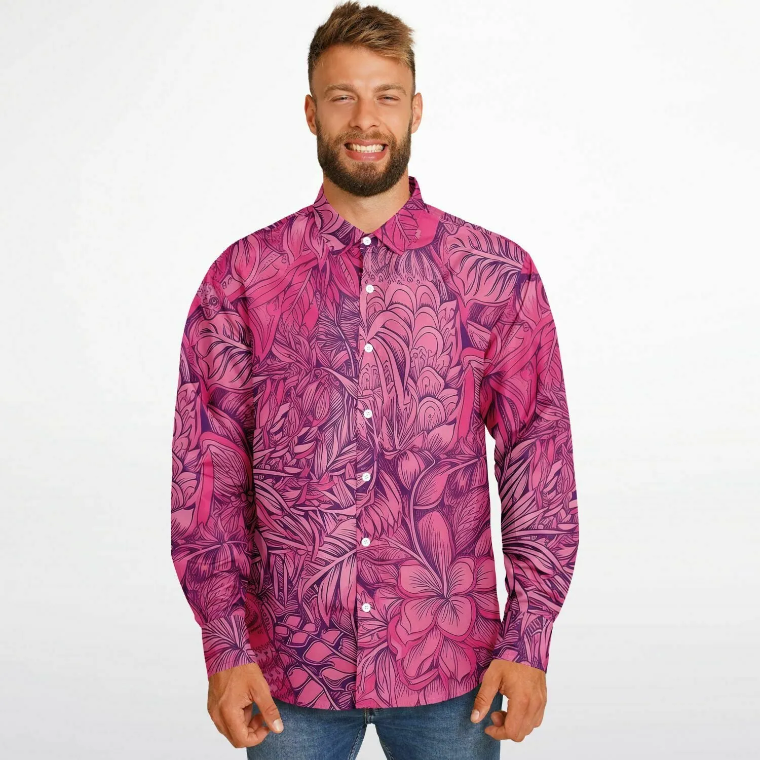 Chemise homme manches longues à fleurs