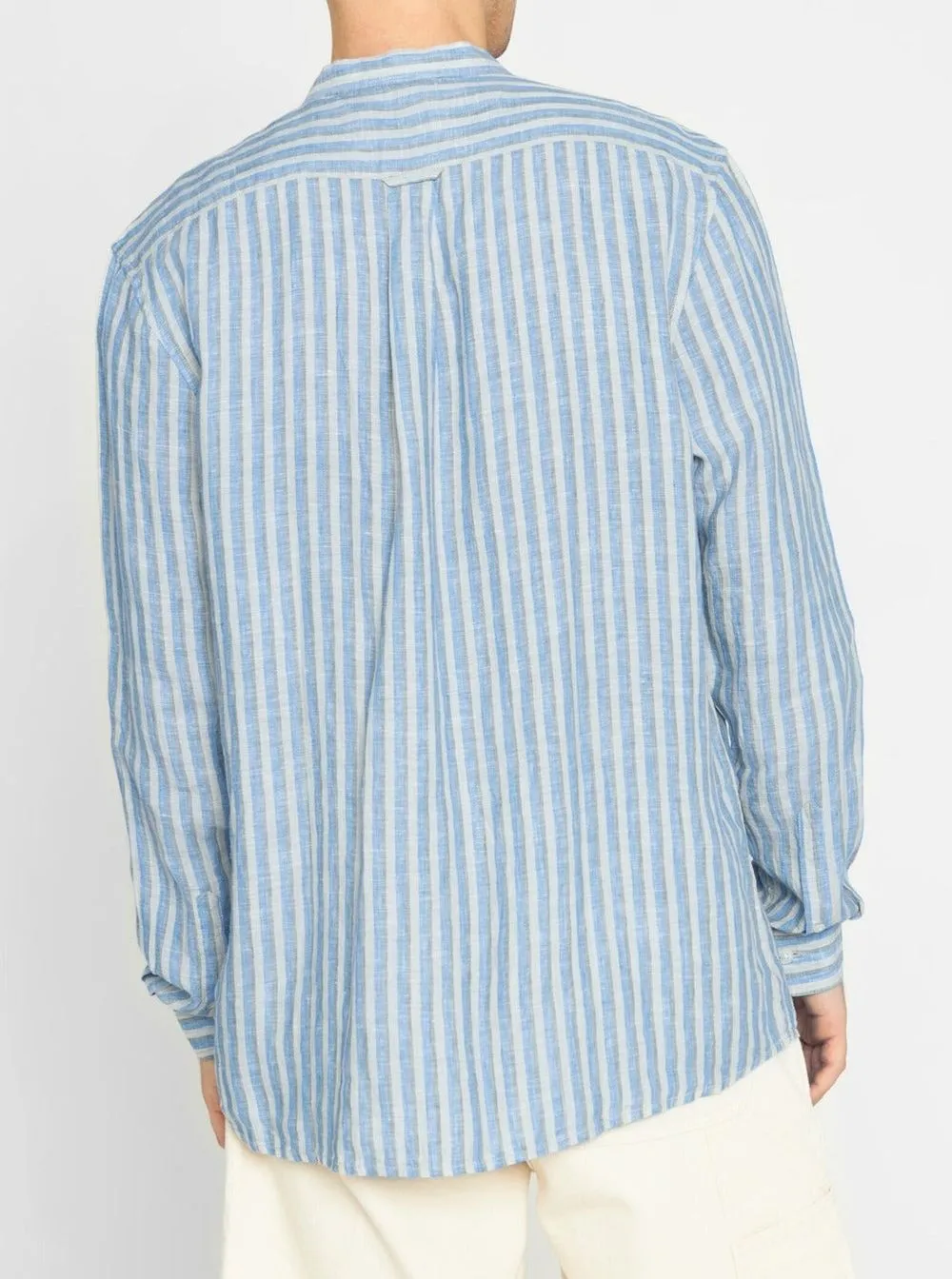 Chemise rayée bleue en lin bio - striped linen custom fit shirt stripe 8007 stripe homme