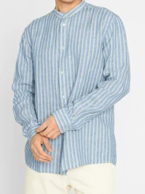 Chemise rayée bleue en lin bio - striped linen custom fit shirt stripe 8007 stripe homme