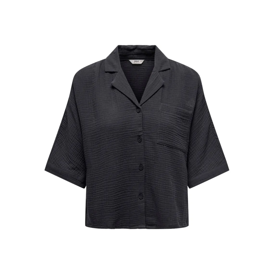 Chemise regular fit col boutonné manches courtes noir en coton bio Julia | 3 Suisses