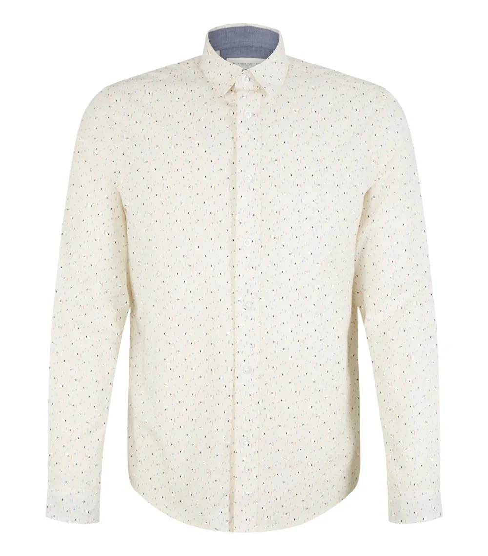 Chemise Tom Tailor en coton blanc à motifs imprimés, coupe Regular Fit et col français