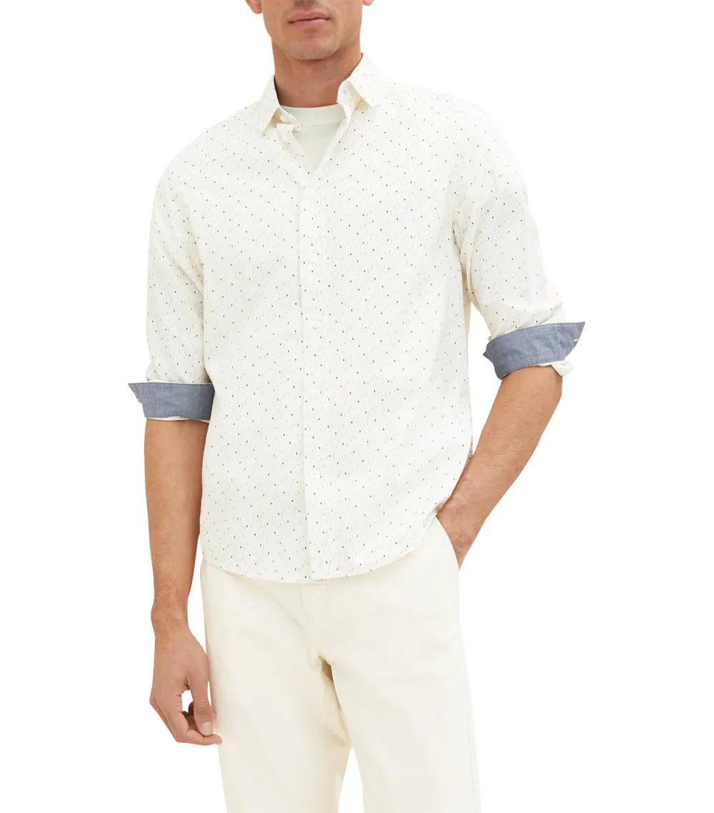 Chemise Tom Tailor en coton blanc à motifs imprimés, coupe Regular Fit et col français