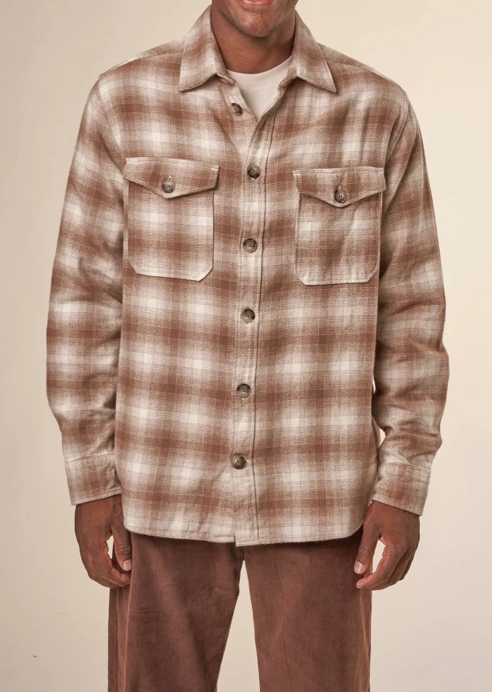 Chemise à carreaux en coton bio | beige "loose fit checkered flannel shirt beige check" 7030 beige check homme