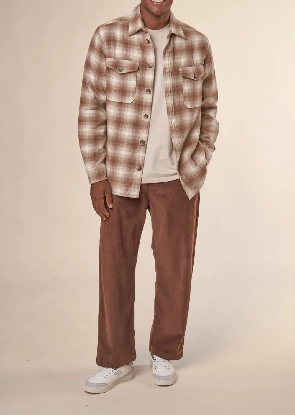 Chemise à carreaux en coton bio | beige "loose fit checkered flannel shirt beige check" 7030 beige check homme