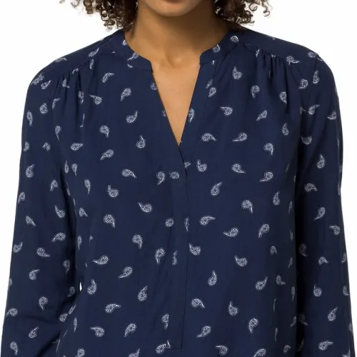 Chemisier Blouse Tommy Hilfiger femme en lyocell et viscose bleu marine à motifs blancs